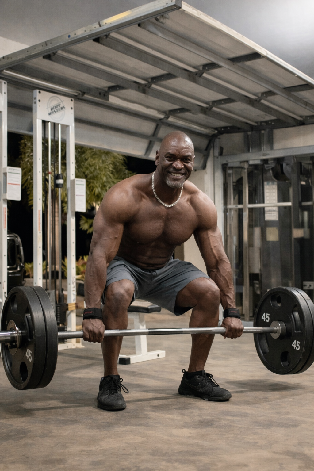 Powerlifting focus in outdoor gym